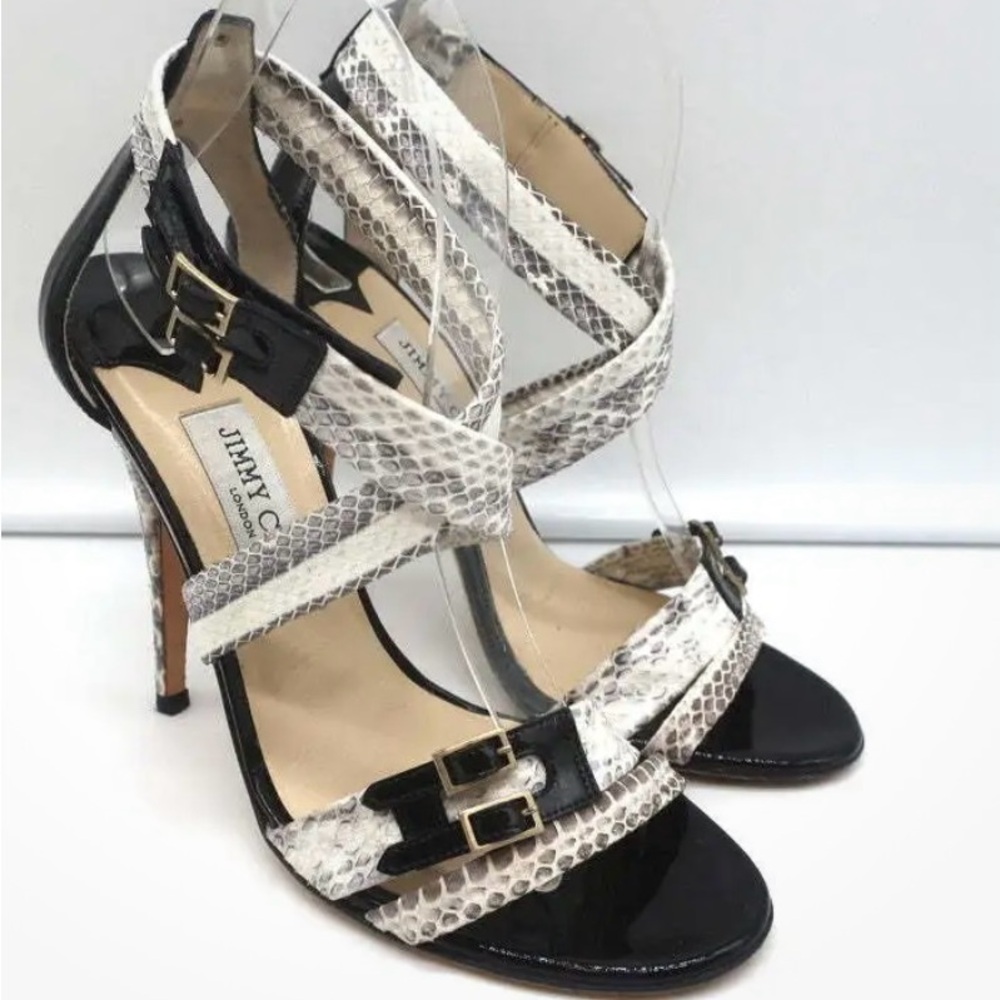Jimmy Choo Snakeskin/leather stiletto sandals Sz 39 worn 2 times a box/bag incl.